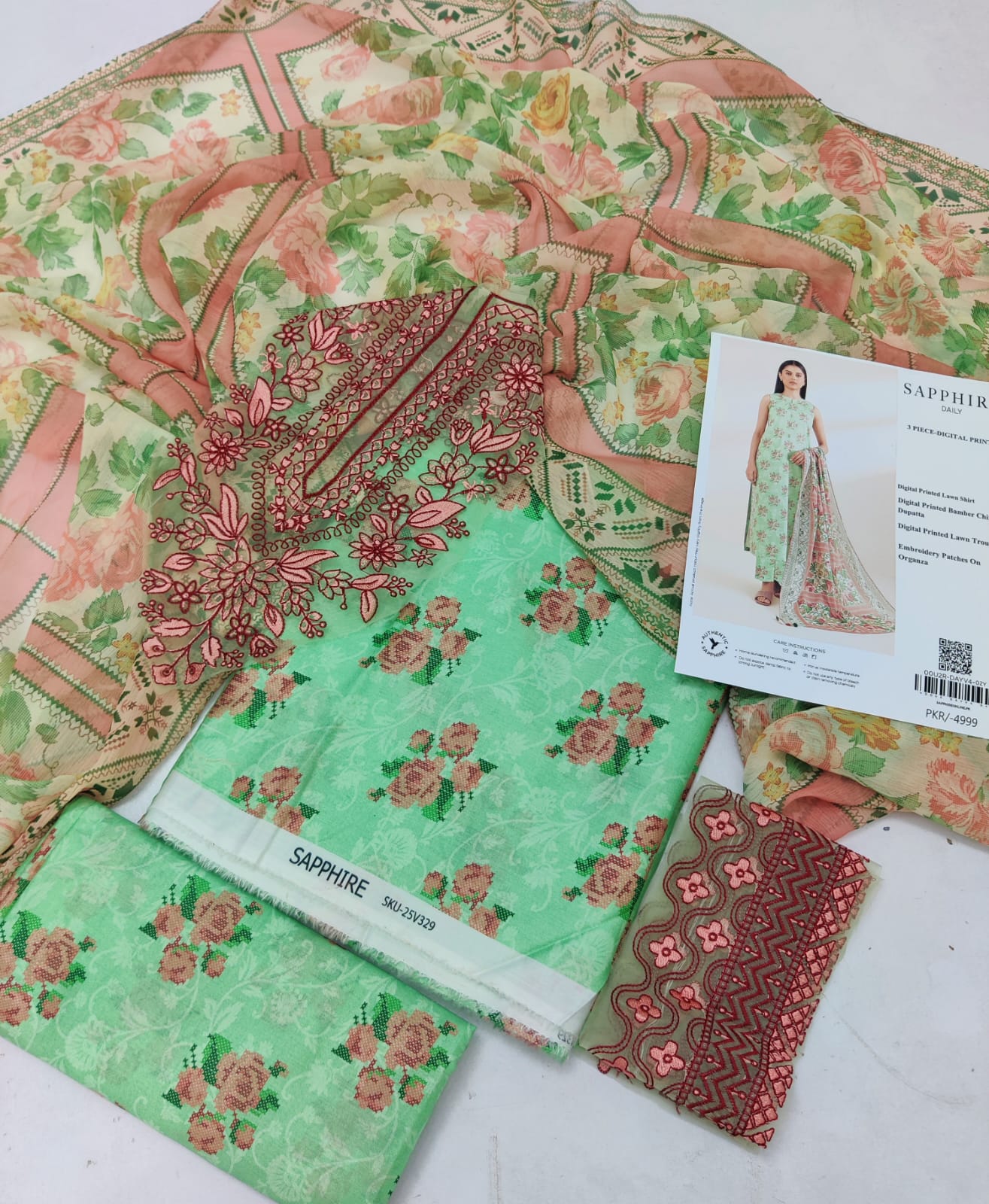 Sapphire 3 Piece - Embroidered Lawn Suit