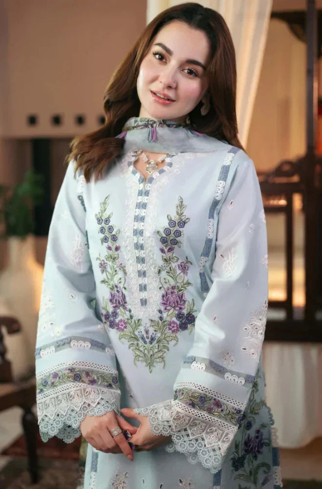 3PC Lawn Embroidered Suit Ready to Wear Dupatta Sky