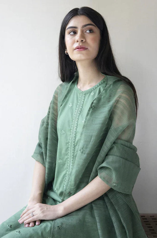 3PC Lawn Embroidered Shirt With Organza Embroidered Dupatta