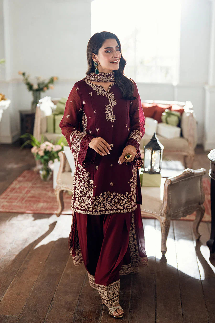 Azure 3pc unstitched Lawn Emb with Emb Dupatta