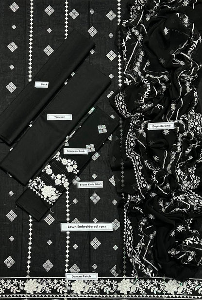 3pc Bareeze Black Embroidered with Embroidered Dupata 1922