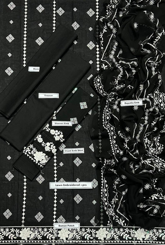 3pc Bareeze Black Embroidered with Embroidered Dupata 1922