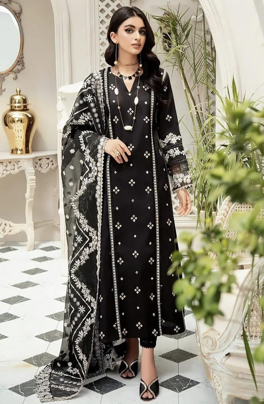3pc Bareeze Black Embroidered with Embroidered Dupata 1922