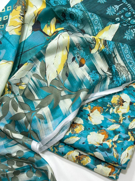 Floral 3PC Lawn Suit with Voile Dupatta