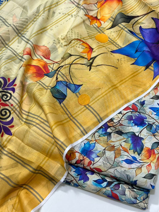 Floral 3PC Lawn Suit with Voile Dupatta