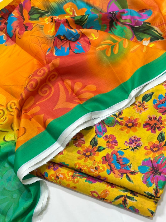 Floral 3PC Lawn Suit with Voile Dupatta