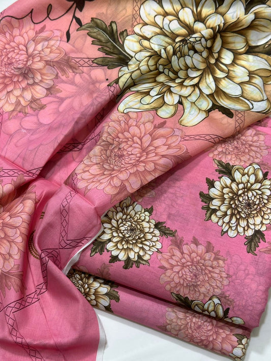 Floral 3PC Lawn Suit with Voile Dupatta