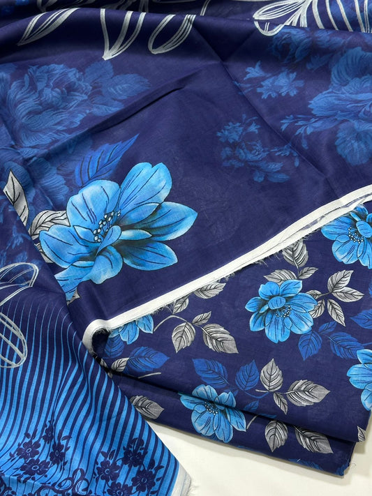 Floral 3PC Lawn Suit with Voile Dupatta