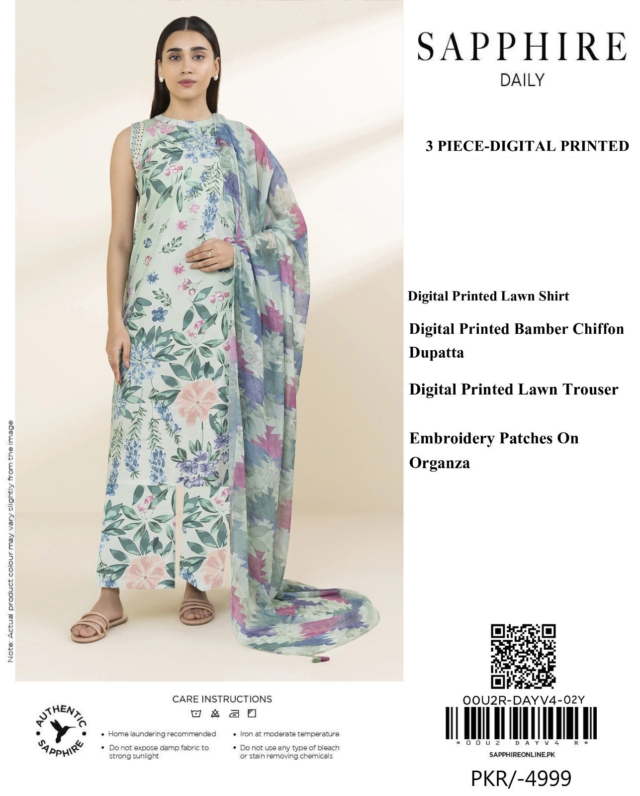 Sapphire 3 Piece - Embroidered Lawn  Suit