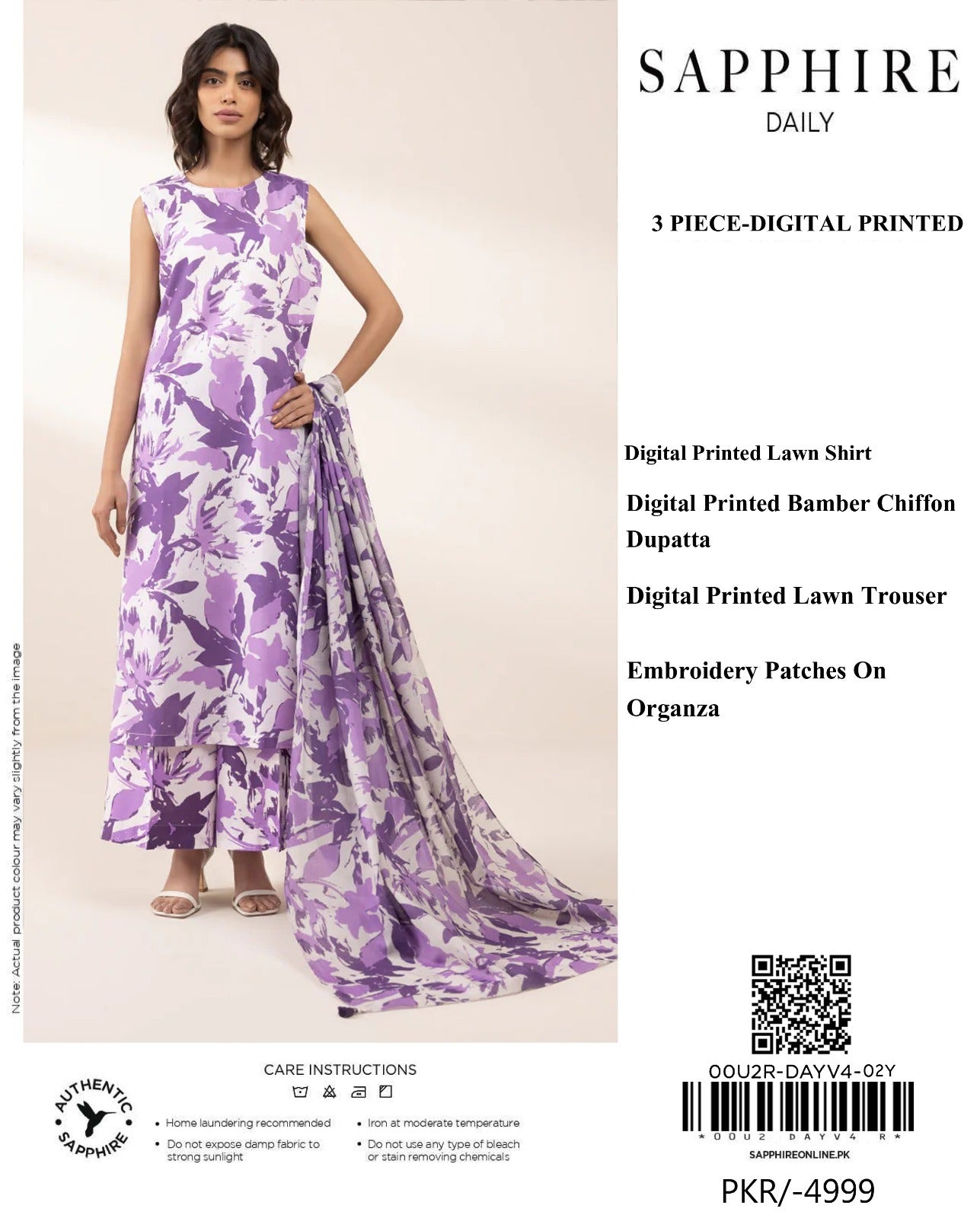 Sapphire 3 Piece - Embroidered Lawn  Suit